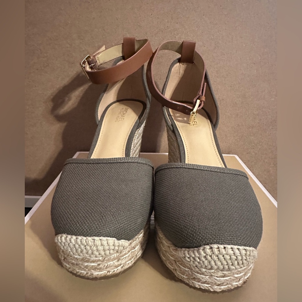 Michael Kors Gray and Tan Espadrille Wedges